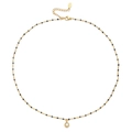 Detail van de gouden stalen ketting met zwarte kralen en een hanger van zirkoonkristal - Gouden Ketting Zwarte Kralen (XN0153-19)