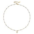 Macro-opname van gouden roestvrijstalen ketting met blauwe kralen en zirkoon hanger - Gouden Ketting Blauw-Witte Kralen (XN0153-20)