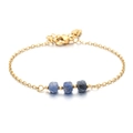 Minimalist gold chain bracelet with three blue faceted natural stone beads and lobster clasp - Blue Stone (SL545-5)