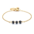 Handmade gold plated stainless steel chain bracelet with three black faceted beads - Black Faceted Beads (SL545-6)