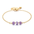 Gold plated stainless steel beaded chain bracelet with three faceted purple stones - Purple Stone Beads (SL545-11)