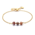 Bracciale a catena placcato oro con pietre naturali sfaccettate marrone rossastro - Red-Brown Stone Beads (SL545-8)