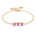 Bracciale minimalista in acciaio dorato con tre pietre sfaccettate rosa a forma quadrata - Perline Sfaccettate Rosa (SL545-4)