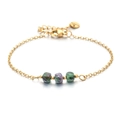 Bracciale a catena sottile in acciaio dorato con tre pietre di rubino zoisite esagonali - Colore Anyolite (SL545-18)