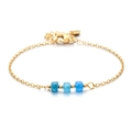 Bracciale in acciaio dorato con tre perline quadrate in pietra naturale blu da donna - Colore Acquamarina (SL545-7)