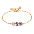 Bracciale in acciaio inossidabile dorato con tre perle di pietra naturale colorata - Pietre Miste Tricolore (SL545-14)
