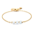 Bracciale in acciaio inossidabile dorato con tre cubi di pietra naturale azzurra su catena - Perline a Cubo Blu Pallido (SL545-15)