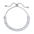 Adjustable silver tennis bracelet with rectangular clear cubic zirconia gemstones - Silver Base with White Zirconia (XN546-s-white)