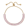 18K gold plated stainless steel tennis bracelet with purple zircon and adjustable slide clasp - Gold Base with Pink Zirconia (XN546-g-pink)