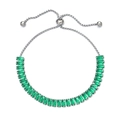 18K gold-plated stainless steel tennis bracelet with rectangular green zircons and bolo clasp - Silver Base with Green Zirconia (XN546-s-green)