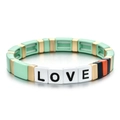Close-up of colorful enamel LOVE beaded bracelet with gold accents and rectangular tiles - Mint Green Patchwork LOVE Letter Style (SL057-3)