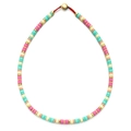 Colorful beaded necklace with gold spacers and red cord closure in bohemian style - Pink Yellow Green Orange Rainbow (SL099-13)