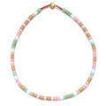 Colorful bohemian beaded necklace with cylindrical ceramic beads and gold clasp on red cord - Pink Blue Brown White Fresh Style (SL107-1)