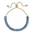 Elegant gold stainless steel slider bracelet featuring a deep blue rectangular crystal - Gold Base with Blue Zirconia (XN546-g-BLUE)