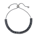 Silver tone adjustable tennis bracelet featuring elegant black rectangular zircon stones - Silver Base with Black Zirconia (XN546-s-black)
