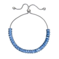 Adjustable silver stainless steel tennis bracelet with sparkling blue rectangular stones - Silver Base with Blue Zirconia (XN546-s-blue)