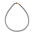 Black and white beaded alloy necklace with red woven cord and golden magnetic clasp - Simple Black and White Style (SL512)
