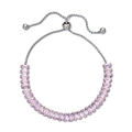 Silver stainless steel bracelet with baguette-cut pink zircons and slider clasp - Silver Base with Pink Zirconia (XN546-s-pink)