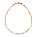Colorful macaron beaded necklace with gold accents and red woven cord closure - Macaron Sweet Style (SL503)
