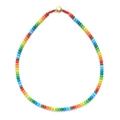Handmade bohemian rainbow beaded necklace with golden ball clasp and red woven cord finish - Vibrant Rainbow Style (SL500)