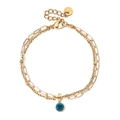 Bracelet double rang en acier inoxydable doré avec pendentif cristal bleu foncé sur fond blanc - Pierre Précieuse Bleu Foncé (XN551-1)