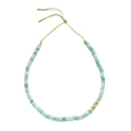 Handmade adjustable beaded necklace featuring blue stone cylinders and gold woven cord - Light Blue Amazonite Color Style (XIAJIASL2142)