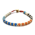 Minimalist multi-color beaded bracelet with gold accents and red woven cord closure - Blue Orange Black White (SL498)