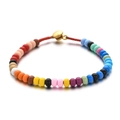 Colorful beaded bracelet with multi-color round beads and red woven cord on gold clasp - Full Color Vibrant (SL495)