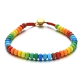 Colorful beaded bracelet with rainbow small beads and red woven string closure - Flat Round Rainbow (SL501)