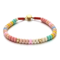 Colorful macaron beaded bracelet with gold metal accents and red woven cord clasp - Macaron Sweet Colors (SL504)