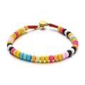 Colorful beaded bracelet with red braided cord and golden metal clasp closure - Boho Vivid Style (SL507)