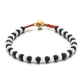 Handmade beaded bracelet with black and white spherical beads and red woven cord - Black White Fashion (SL513)