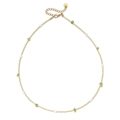 Gold-plated stainless steel necklace with green crushed stones and white pearls - Grass Green (SL1828-grass)