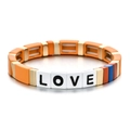 Bracelet élastique orange avec perles dorées et carreaux émaillés blancs marqués LOVE - Style Lettre LOVE Patchwork Orange Vif (SL057-8)