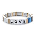 Bracelet LOVE doré avec perles en émail blanc et bleu sur cordon élastique - Style Lettre LOVE Patchwork Bleu Foncé Clair (SL057-9)