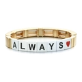 Bracelet extensible doré avec lettres ALWAYS blanches et motif de cœur rouge - Style Lettre ALWAYS Doré (SL057-12)