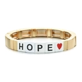 Bracelet élastique en alliage doré avec carreaux blancs, lettres HOPE noires et cœur rouge - Style Lettre HOPE Doré (SL057-14)