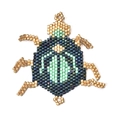 Handmade MIYUKI beadwork beetle charm in gold and green with woven connectors on white background - Beetle Shape (MYK001)