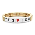 Bracelet extensible doré avec carreaux blancs et lettrage noir YES I DO et cœur rouge - Style Lettre YES I DO Doré (SL057-15)