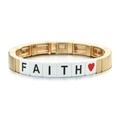 Bracelet extensible doré avec perles lettres FAITH blanches et icône de cœur rouge - Style Lettre FAITH Doré (SL057-16)