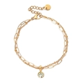 Double-layer gold stainless steel bracelet with clear zircon and paperclip chain - Clear Gemstone (XN551-4)