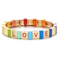 Bracelet LOVE en émail coloré avec bords dorés et perles arc-en-ciel pour femmes - Style Lettre LOVE Patchwork Macaron (SL057-21)