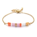 Gold-plated stainless steel bracelet featuring vibrant orange, white, and pink Tila beads - Orange White Pink Gold Style (XN552-3)