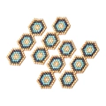 Handmade MIYUKI bead earrings with bohemian hexagonal patterns in gold and blue tones - Ethnic Triple Hexagon Beaded Earrings (MYK004-5)