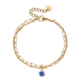 Bracelet double couche en acier doré avec pendentif rond en pierre de zircon bleue - Pierre Précieuse Bleue (XN551-10)
