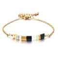 Gold stainless steel bracelet with square Tila beads in gold, silver, and black - Black Gold Silver Transparent Style (XN552-6)