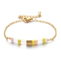 Minimalist gold-plated stainless steel bracelet with colorful TILA beads and lobster clasp - Pink Yellow White Gold Style (XN552-7)
