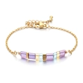 Gold plated stainless steel bracelet with colorful TILA beads in purple, blue and yellow - Purple Blue Yellow Transparent Style (XN552-8)