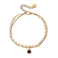Bracelet double couche en acier inoxydable doré avec pendentif en pierre violette - Pierre Précieuse Magenta (XN551-12)