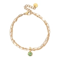 Bracelet double couche en acier inoxydable doré avec pendentif pierre de naissance verte - Pierre Précieuse Verte (XN551-2)